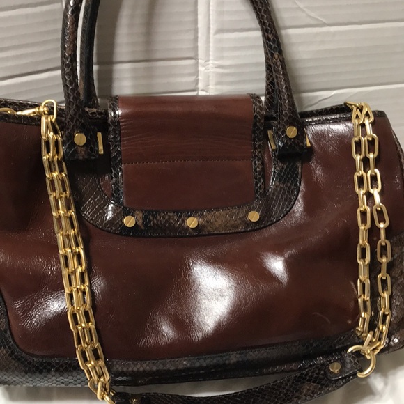 Tory Burch leather/snake gold hardware chain strap bag. Vintage! EUC - Picture 4 of 13